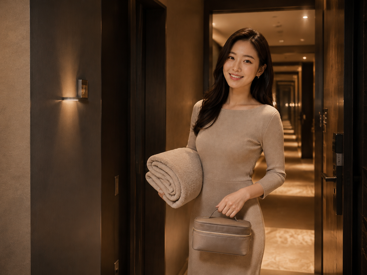 서울 건대 방문 홈케어 일정을 준비하는 젊은 성인 한국 여성 관리사